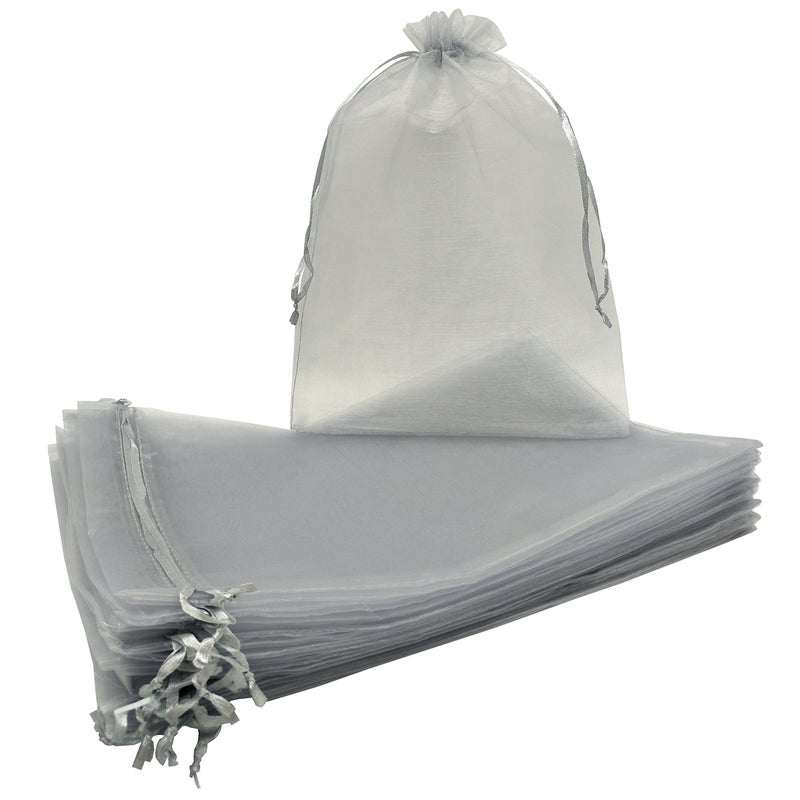 Ankirol 100pcs Sheer Organza Favor Bags 8 X 12 inch Large Organza Drawstring Bags (grey) - Image 3